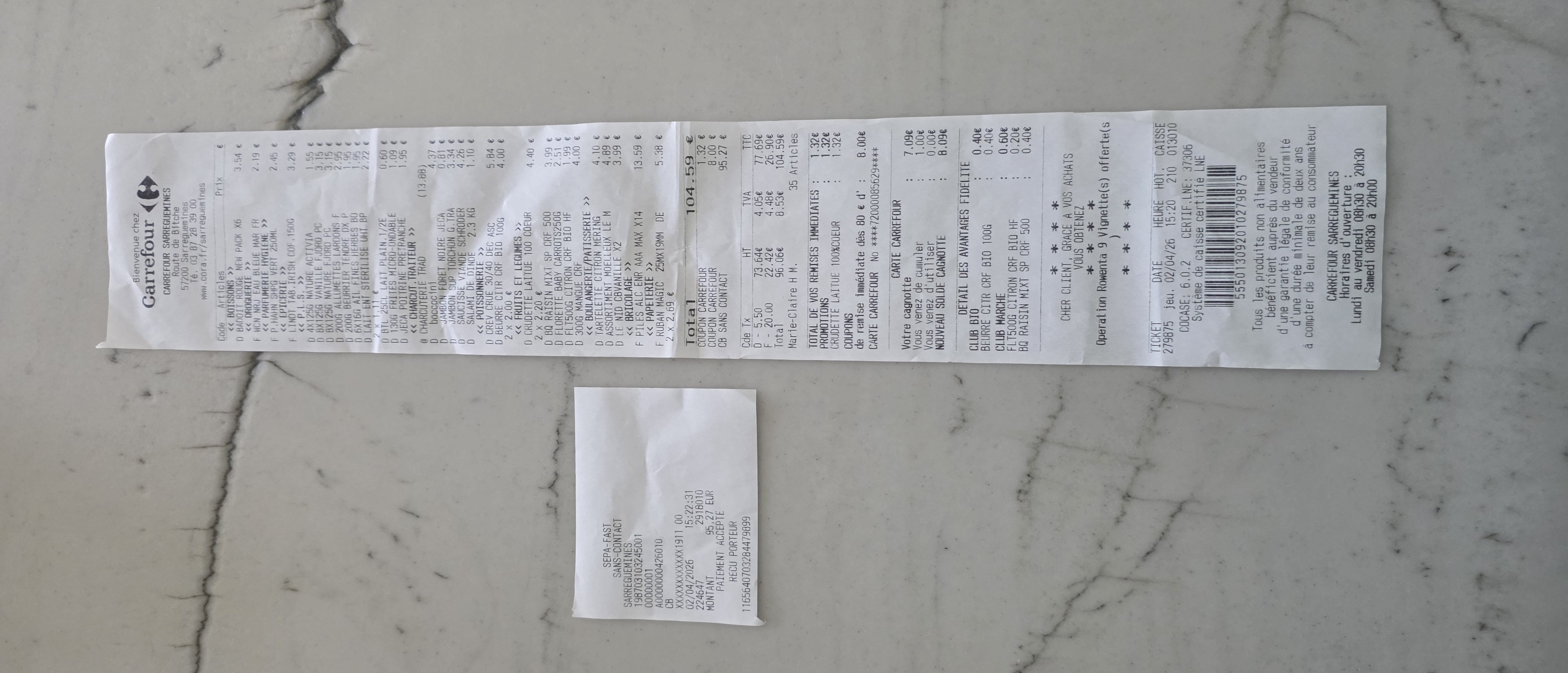 Receipt page 1