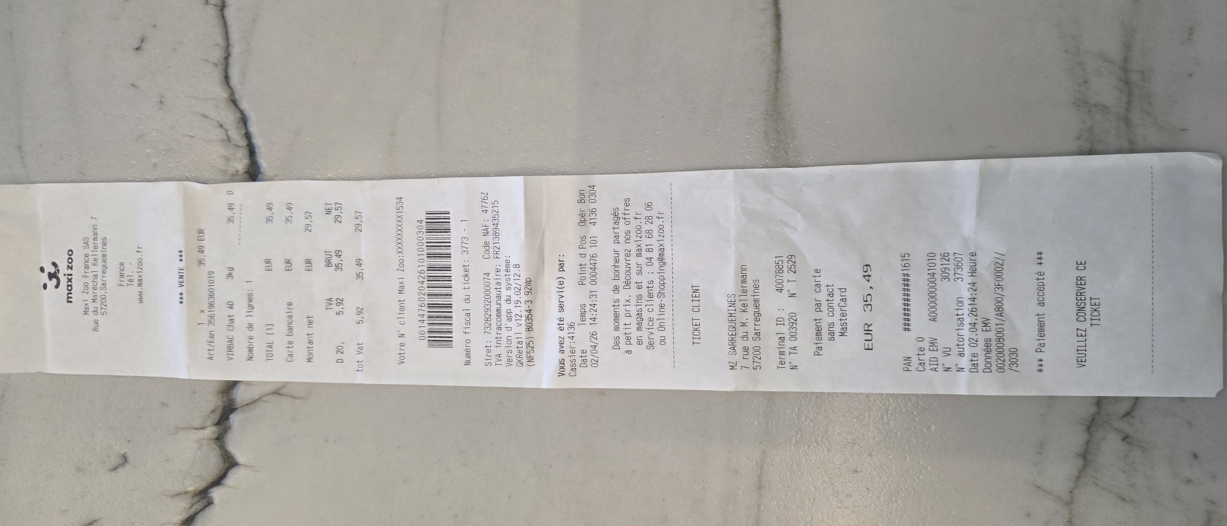 Receipt page 1