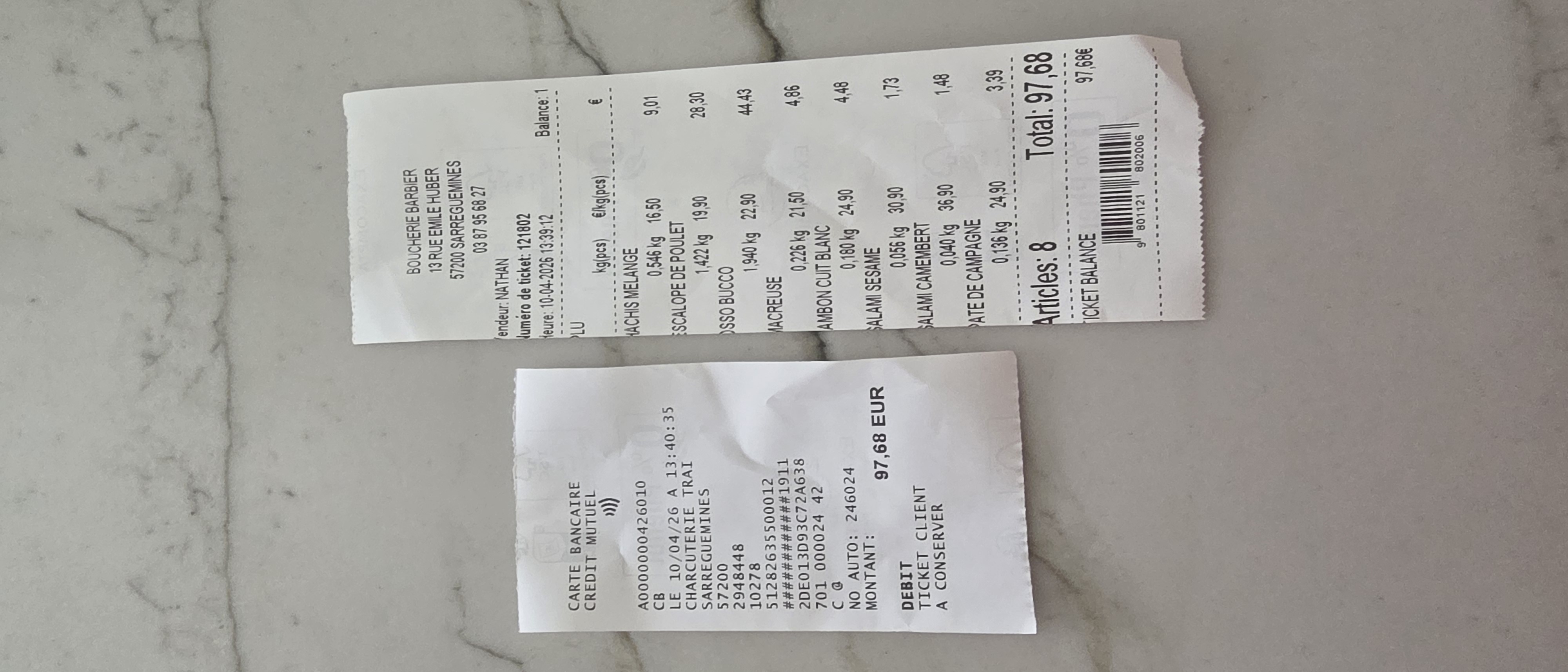 Receipt page 1