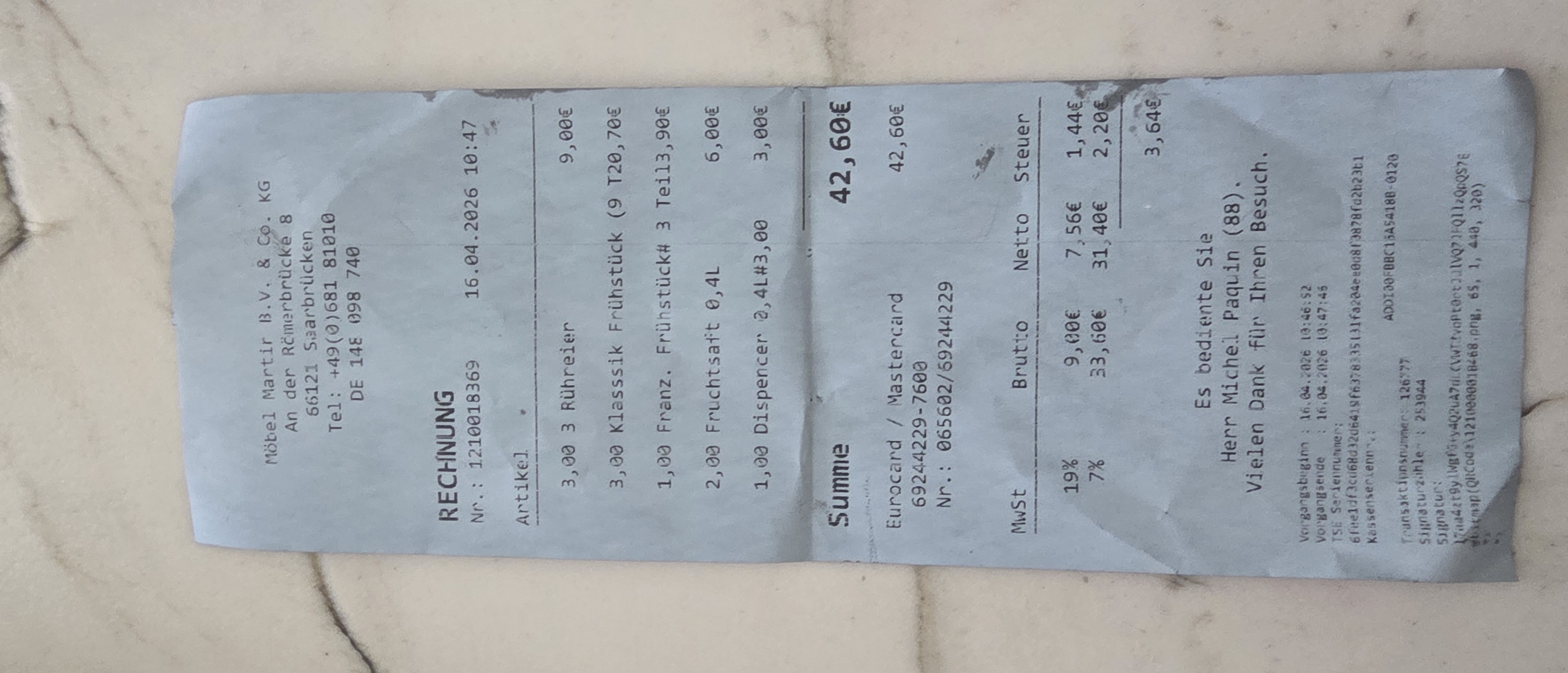 Receipt page 1