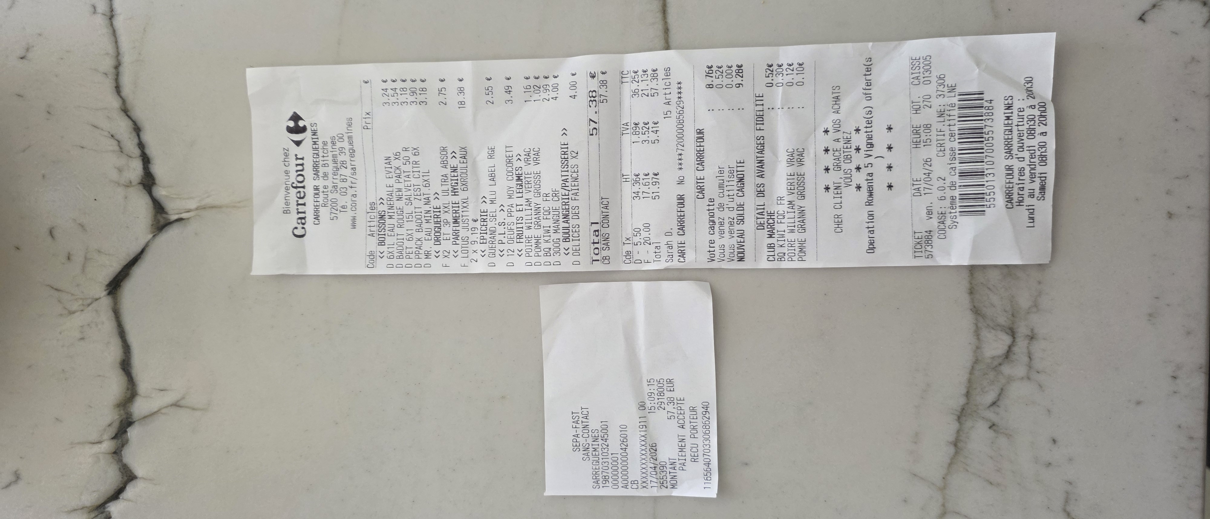 Receipt page 1