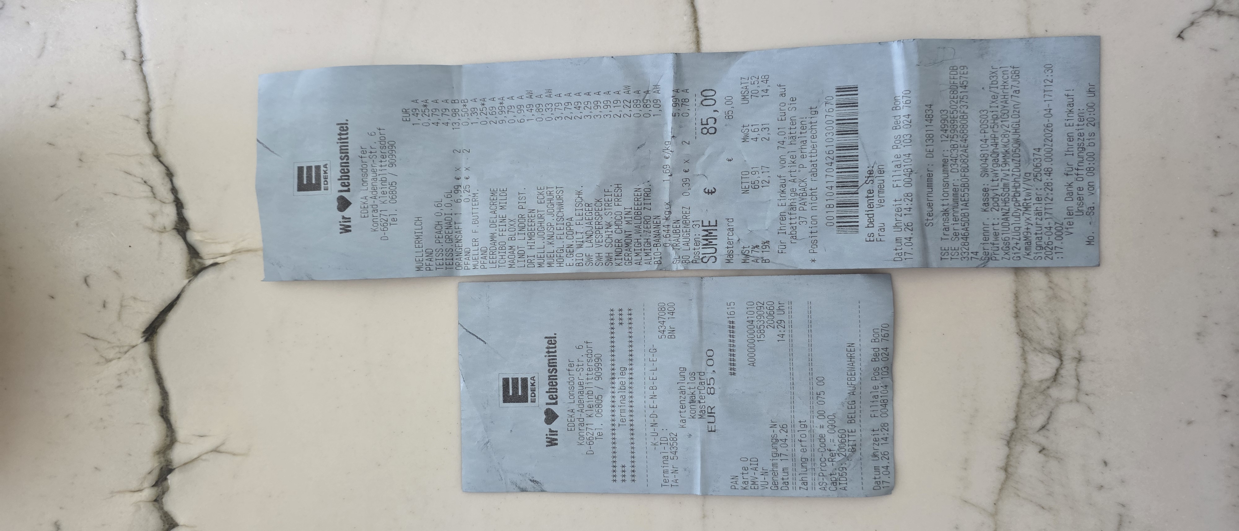 Receipt page 1