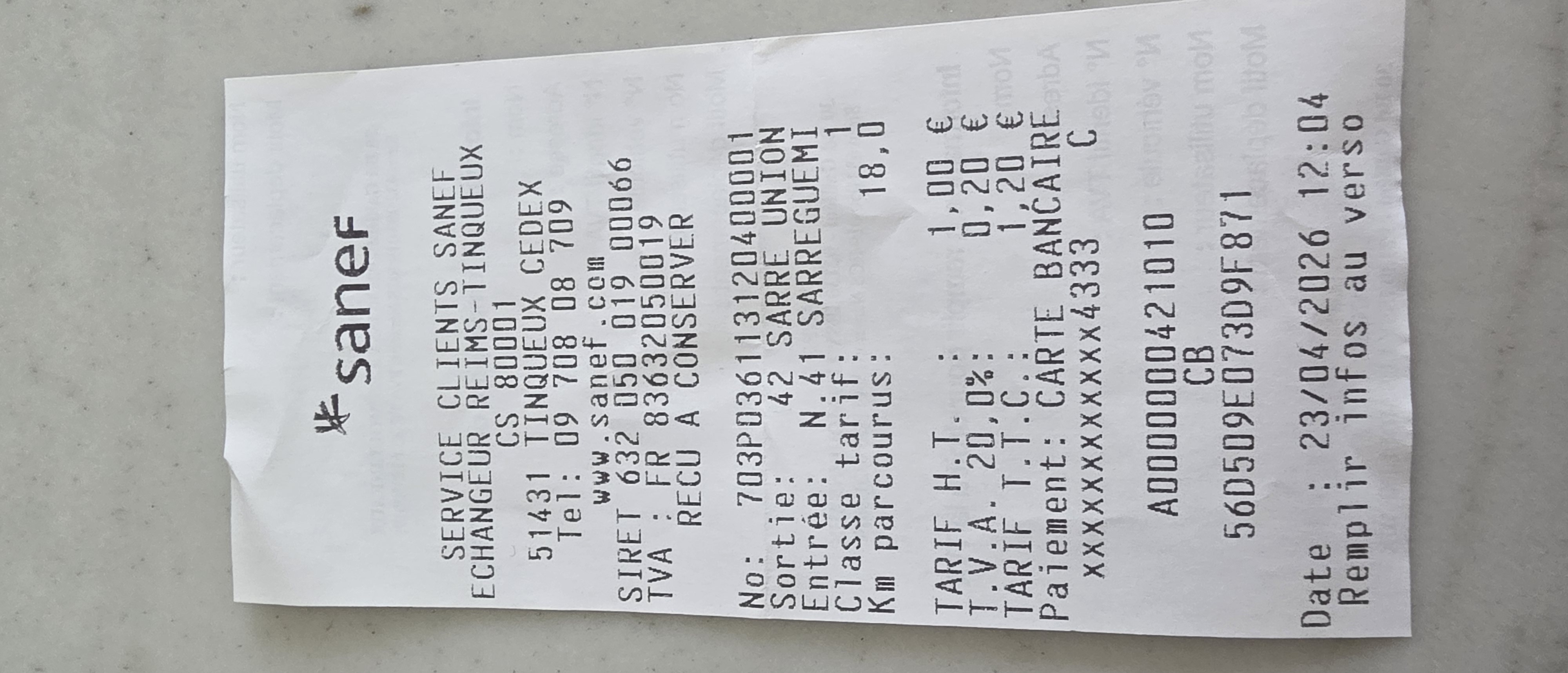 Receipt page 1