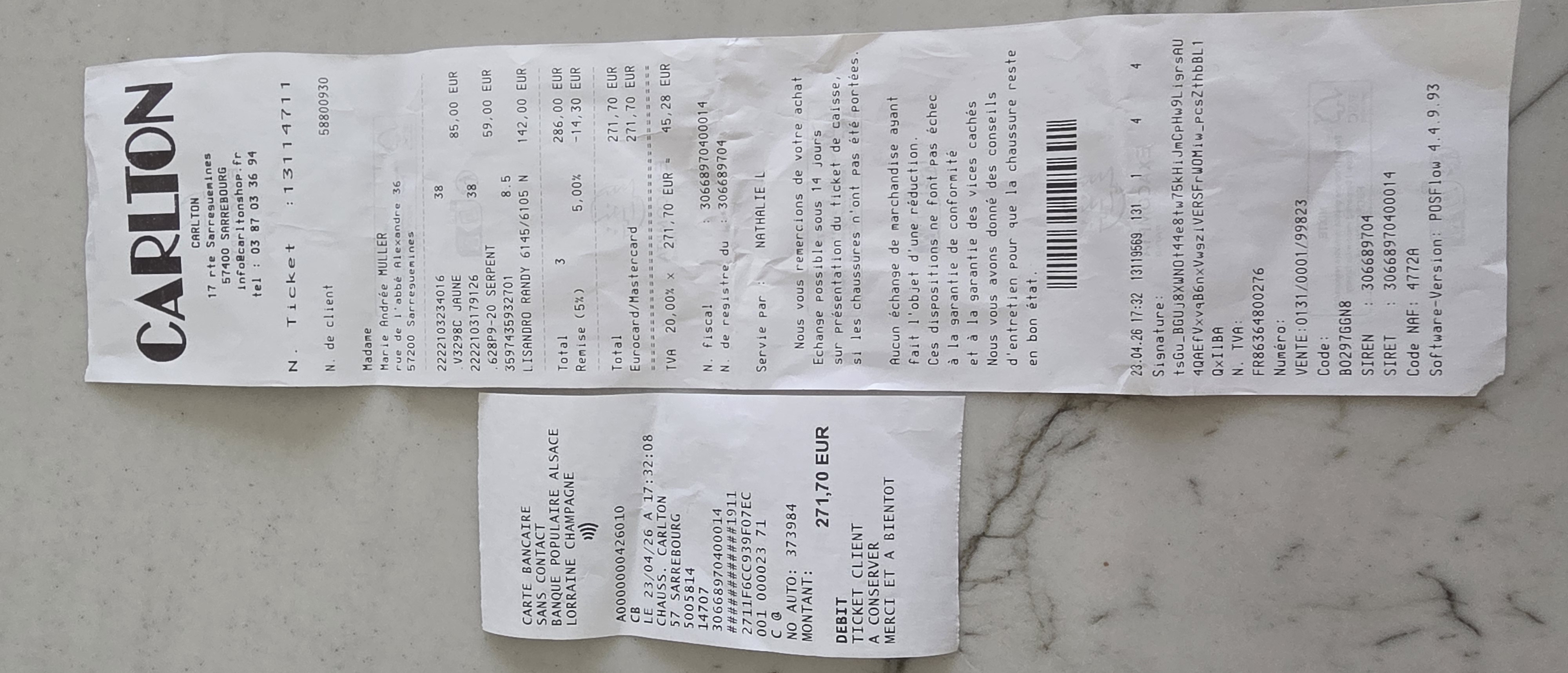 Receipt page 1