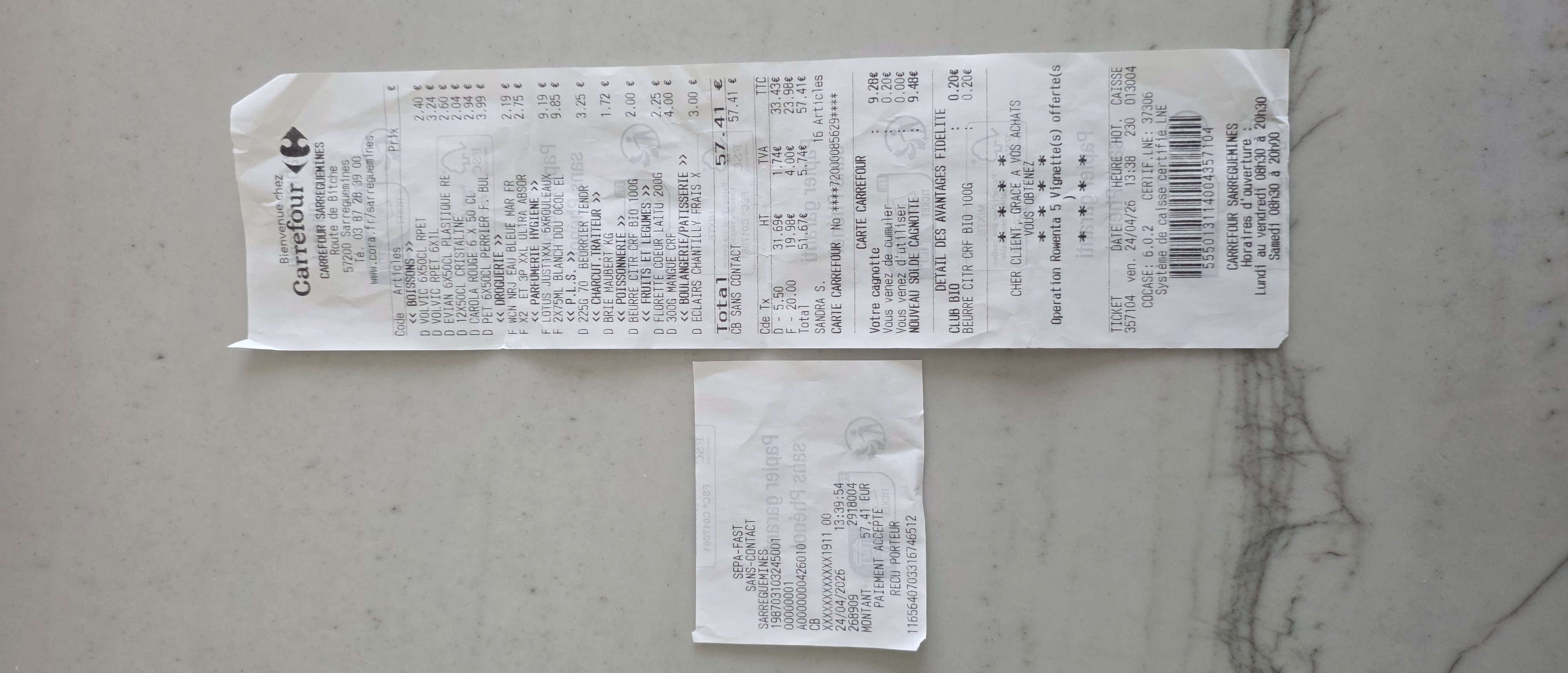Receipt page 1