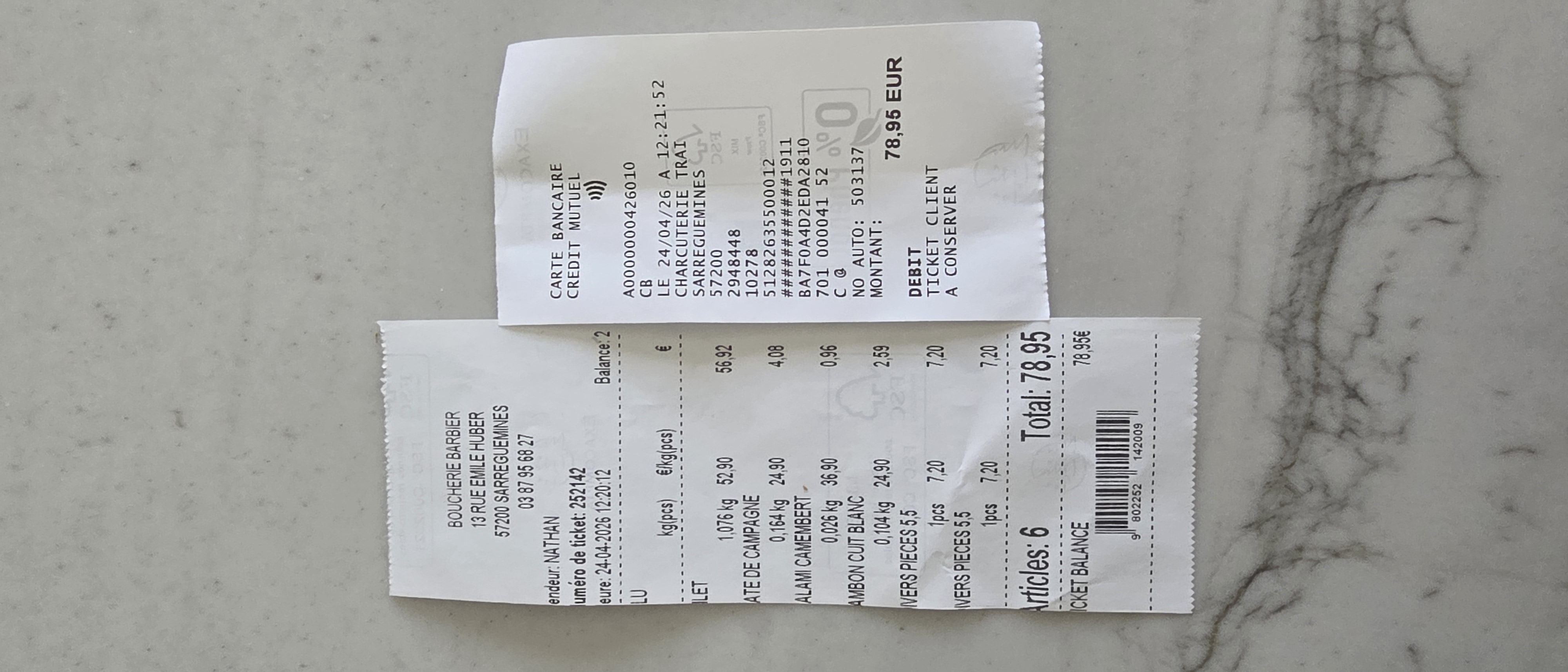 Receipt page 1