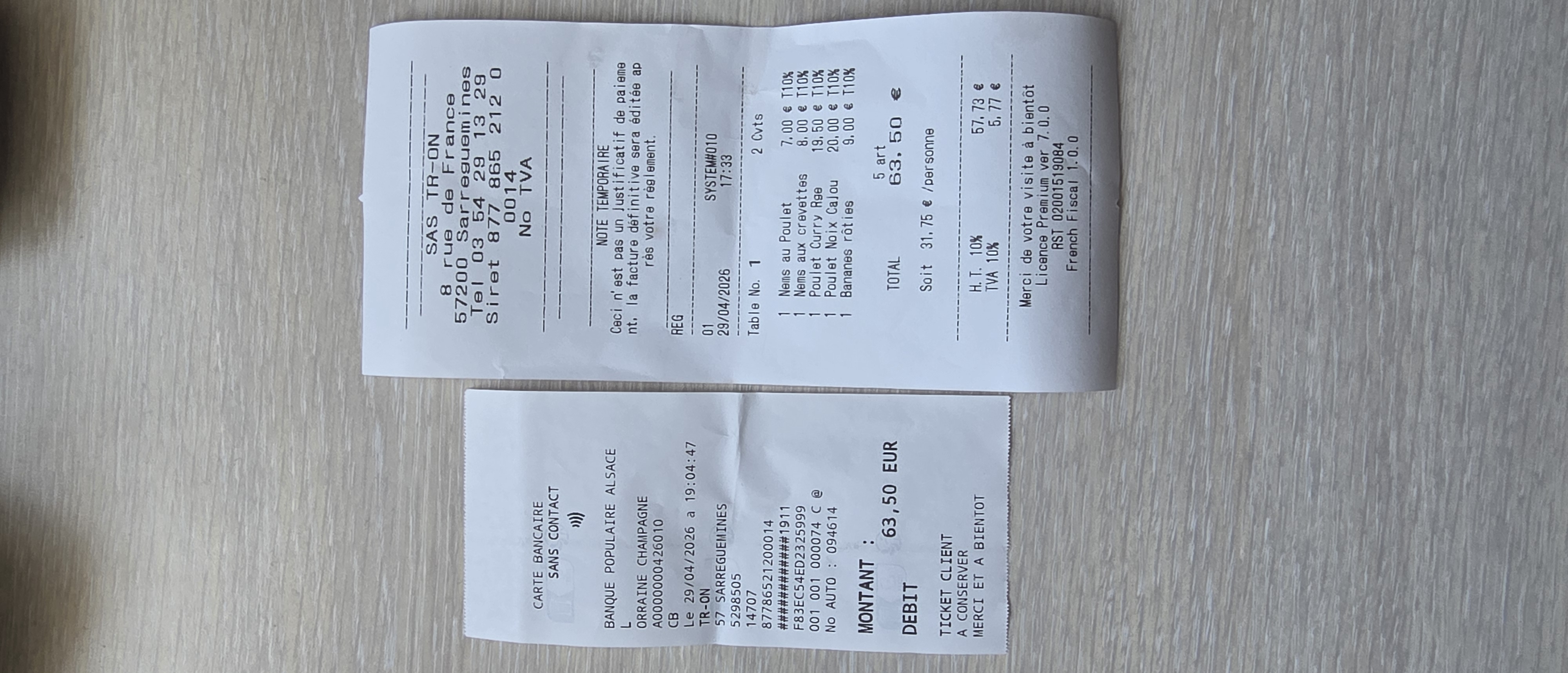 Receipt page 1