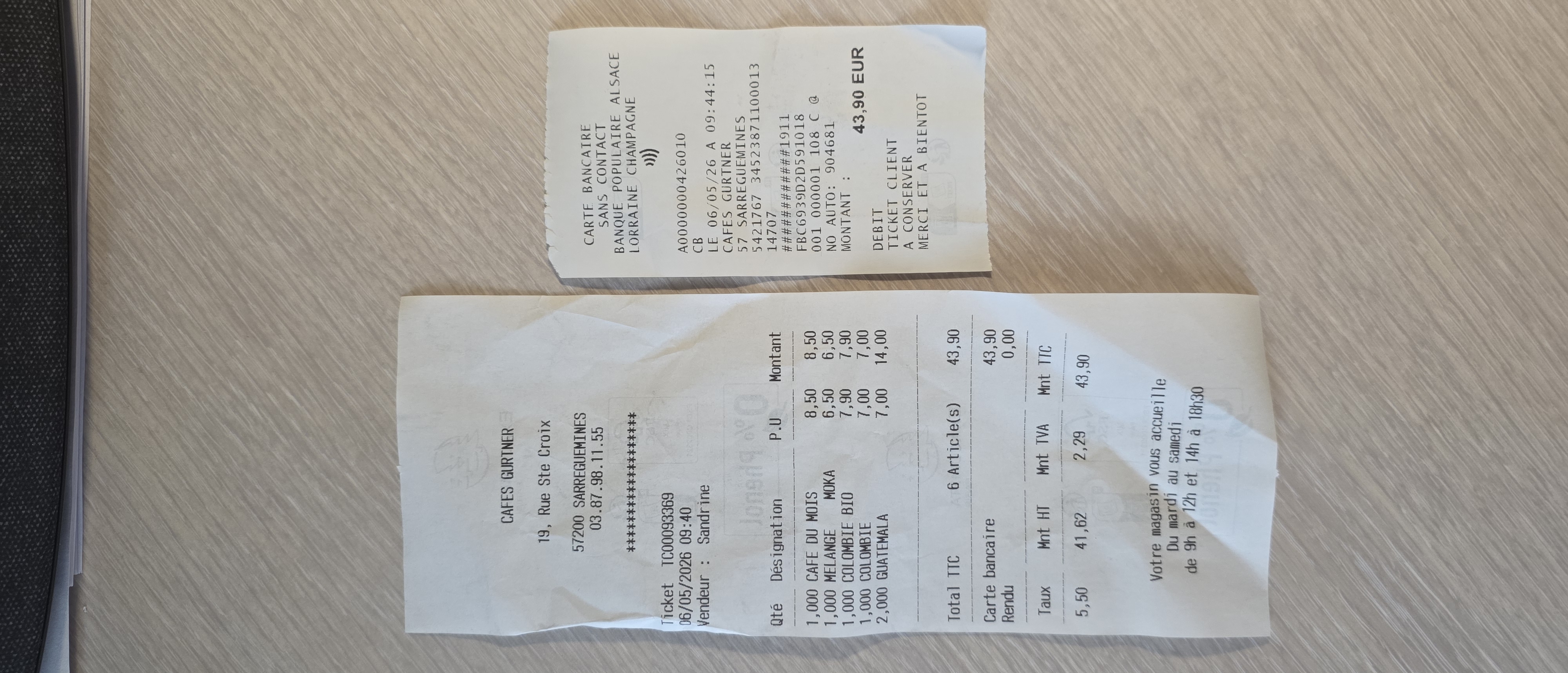 Receipt page 1