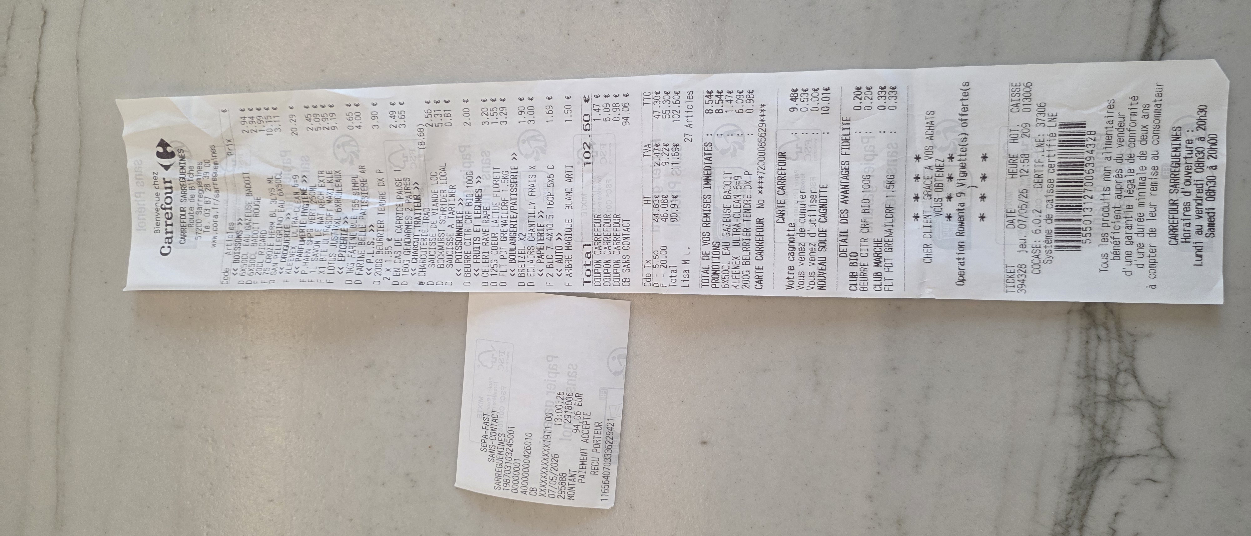 Receipt page 1