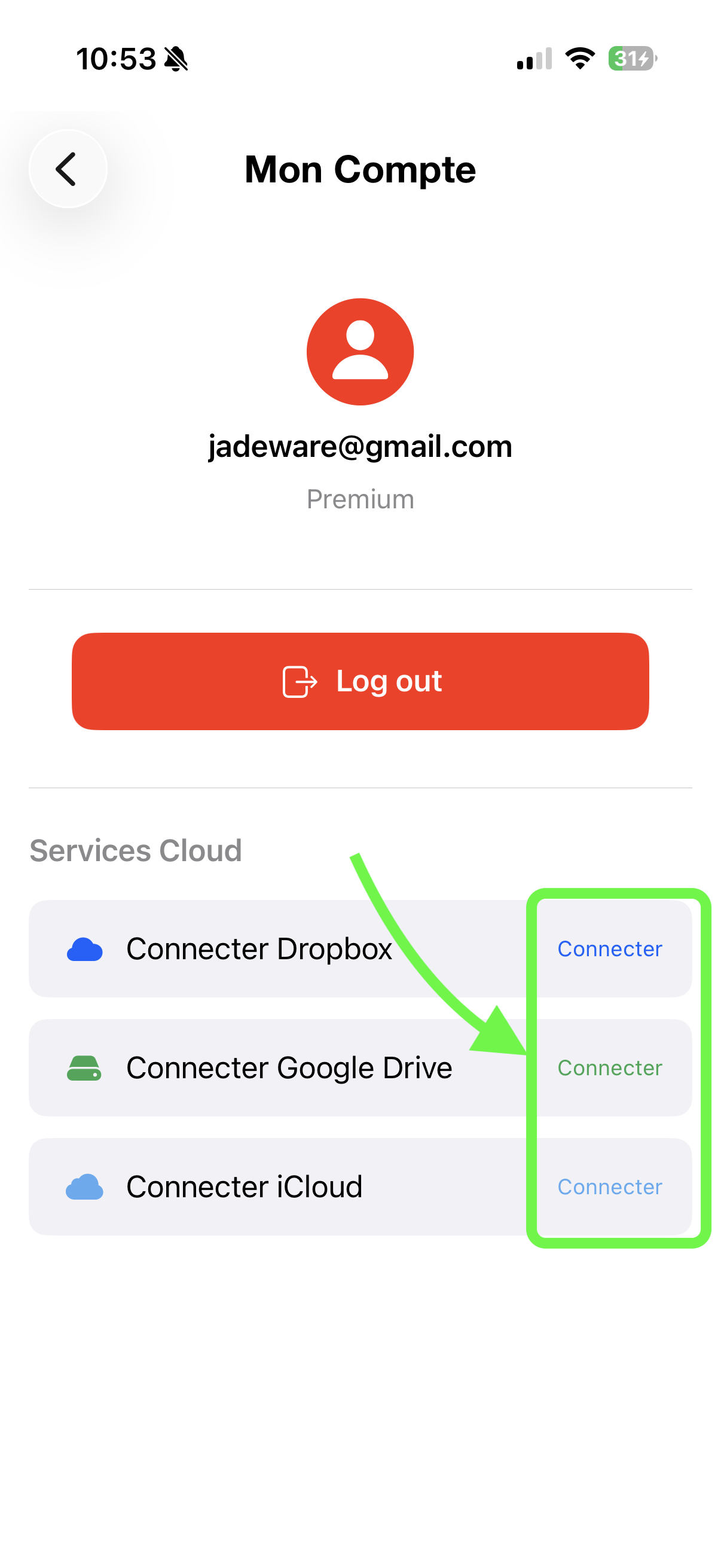 Services Cloud ScanTicket - Dropbox, Google Drive, iCloud