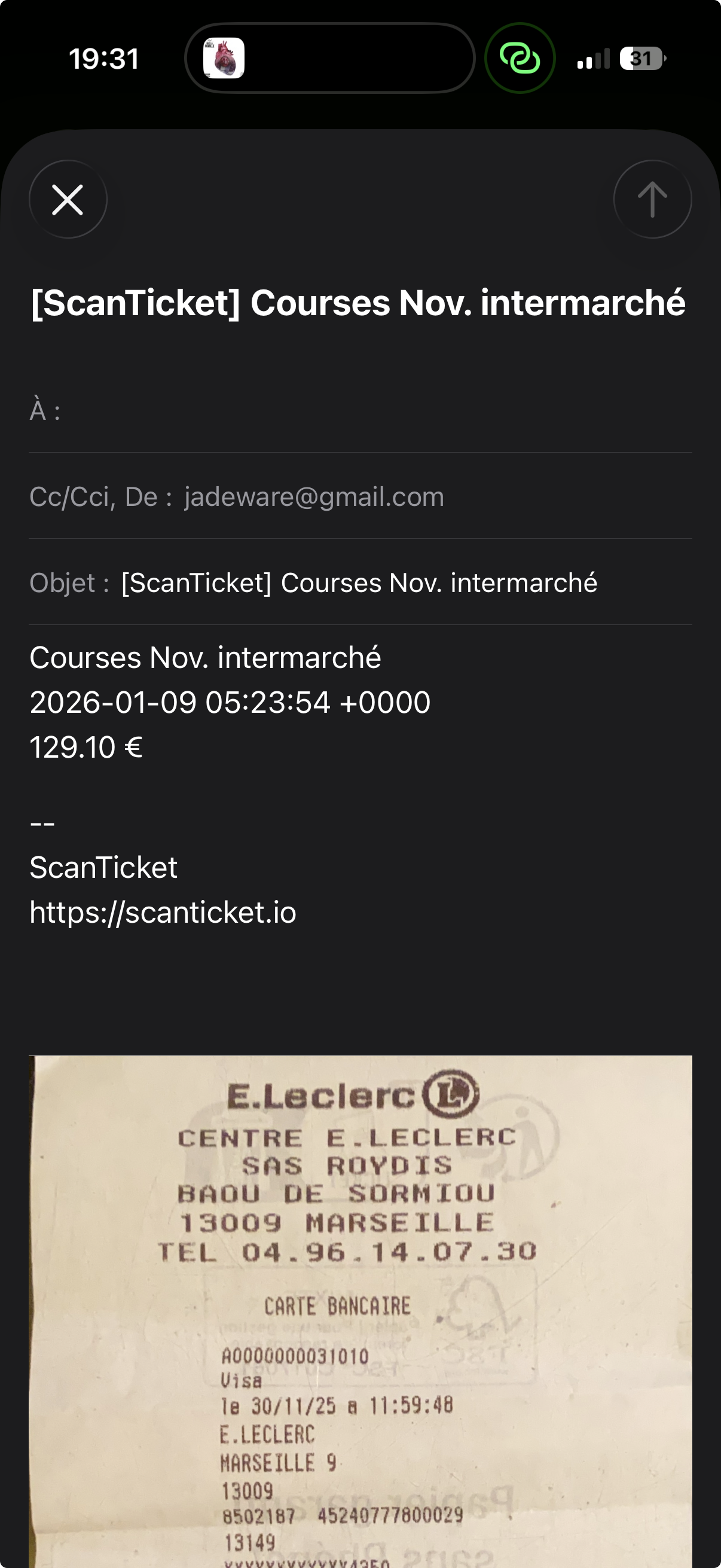 Email export ticket individuel ScanTicket