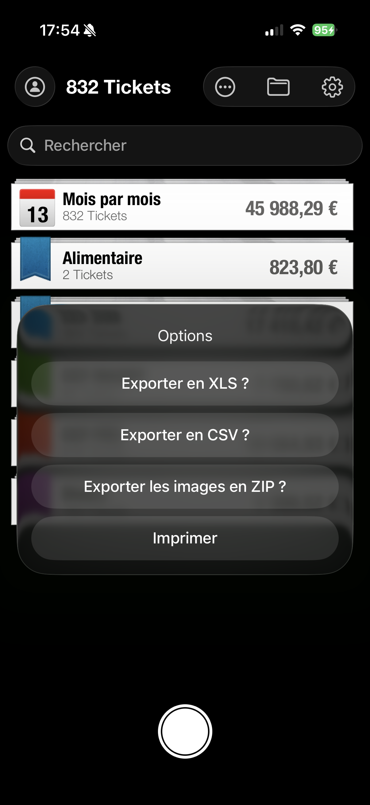 Menu export images ZIP ScanTicket